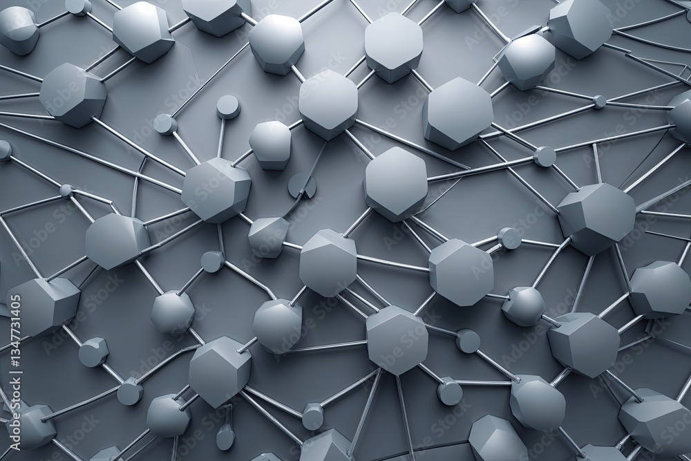 Poster 3d network connection pattern on abstract grey background with technology elements
