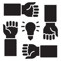 Cooperation icon. Teamwork icon. Hand icon symbol for work together, solidarity, unity, humanity and togetherness.
