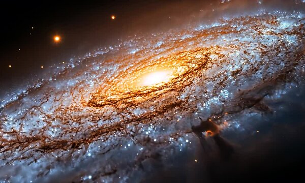 Stunning spiral galaxy illuminated by bright stars and cosmic dust in deep space