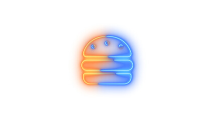 Neon burger symbol icon blue brown color glowing with transparent background