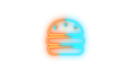 Neon burger symbol icon brown cyan color glowing with transparent background