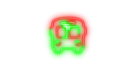 Neon bus symbol icon green red color glowing with transparent background