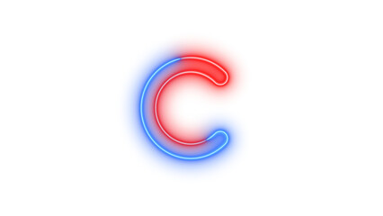 Neon c symbol icon blue red color glowing with transparent background