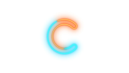 Neon c symbol icon brown cyan color glowing with transparent background