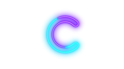 Neon c symbol icon cyan purple color glowing with transparent background