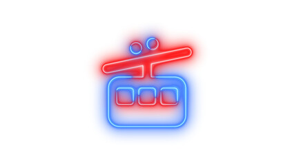  Neon cable car icon blue red color glowing with transparent background