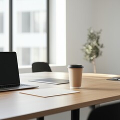 Focused work session in modern office desk setup digital workspace bright environment professional viewpoint