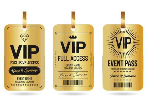 Concert, party or festival gold VIP full pass design template admit design template