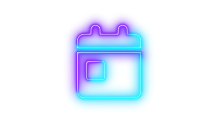 Neon calendar day symbol icon cyan purple color glowing with transparent background