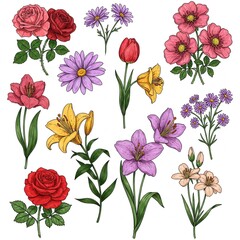 set of flowers