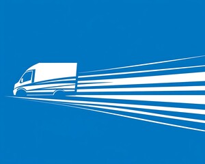 Fototapeta premium A stylized white delivery van moving rapidly across a blue background