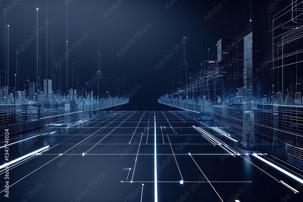 Poster elegant digital art with deep navy background and technology grid connectivity design