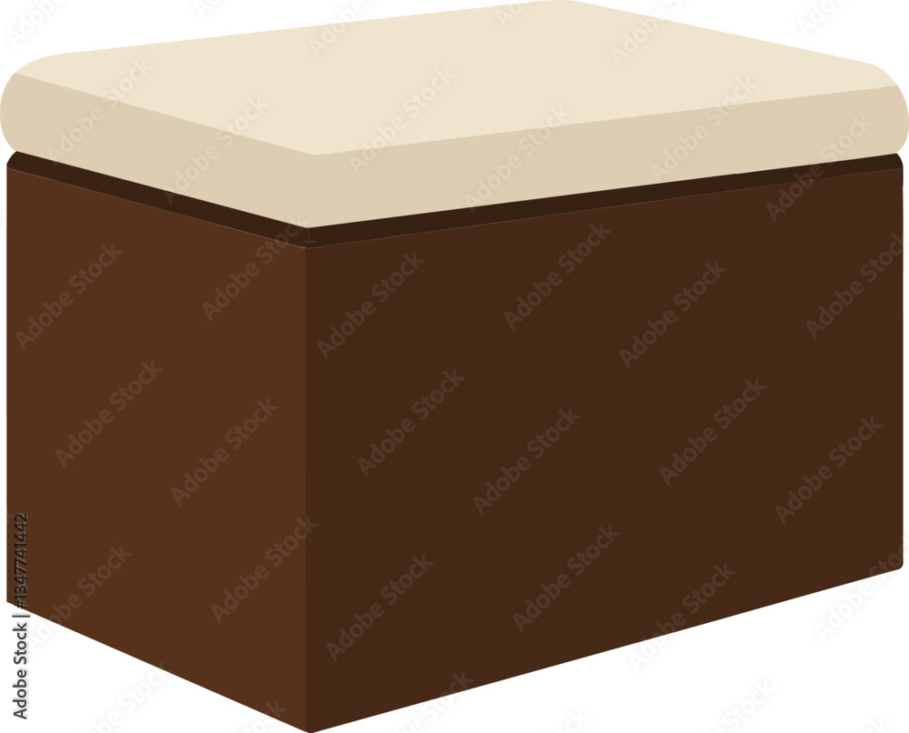 Poster brown storage ottoman with a cream-colored top in minimal vector style showcasing simplicity and fun