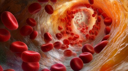Red Blood Cells Flowing Through A Blood Vessel