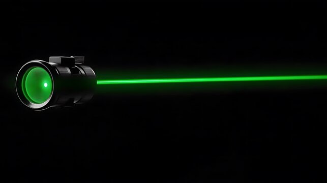 A device projecting a strong straight beam of green light