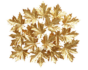 Golden Maple Leaves Circular Arrangement on Transparent Background, PNG