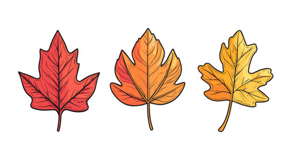 Fototapeta premium Modern illustration of a colorful set of autumn leaves in vibrant red, orange, and yellow shades on a white background