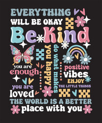 Everything Will Be Okay Aesthetic Retro Letter Therapy Mental Health T-shirt Design