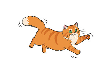 Playful Fluffy Cat Cute Cartoon Pet Illustration.