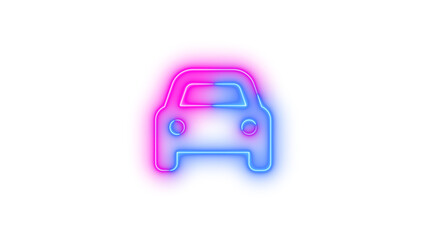 Neon car from bracket icon blue pink color glowing with transparent background