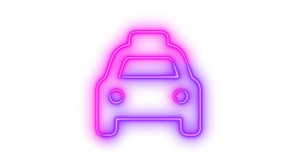 Neon car icon pink purple color glowing with transparent background