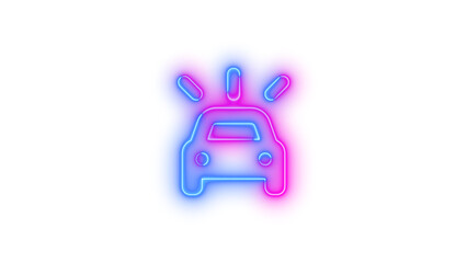 Neon car on symbol icon blue pink color glowing with transparent background