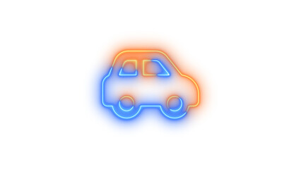 Neon car side icon blue brown color glowing with transparent background