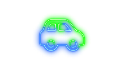 Neon car side icon blue green color glowing with transparent background