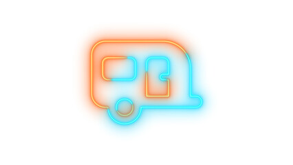 Neon caravan symbol icon brown cyan color glowing with transparent background