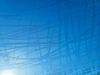 There is frost on the window against the blue sky. Icy background, frozen surface