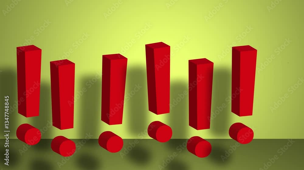 Poster 3d animation of a row of exclamation marks
