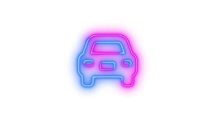 Neon car-rear symbol icon blue pink color glowing with transparent background