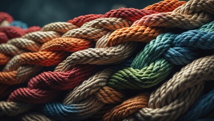 Braided Colorful Ropes in a Close-Up Textured Abstract Pattern