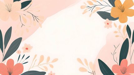 Peach and orange floral frame; blank space for text; pastel background; ideal for invitations, cards, or websites