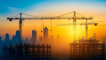 Detailed images of construction work and commercial real estate development providing a business background