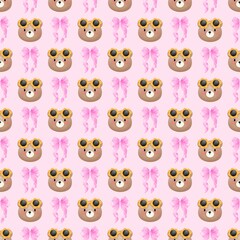 Obraz premium Teddy Bear and Ribbon Seamless