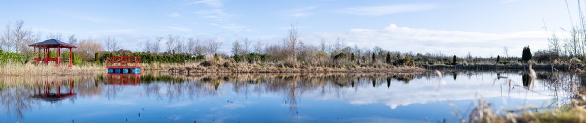 Panoramic view, countryside of Ireland, lake view.