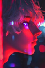 A futuristic zombie skeleton that incorporates cyberpunk elements and neon lights, available as stock