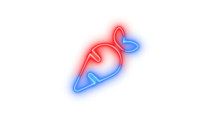 Fototapeta premium Neon carrot symbol icon blue red color glowing with transparent background