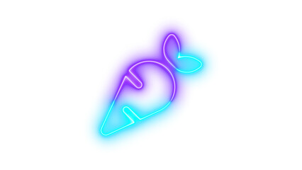 Neon carrot symbol icon cyan purple color glowing with transparent background
