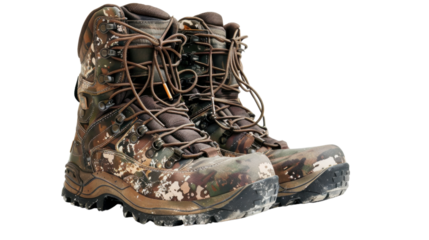 Camouflage hunting boots isolated on transparent background
