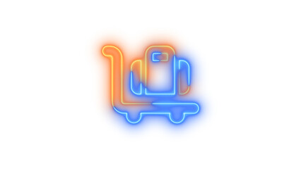 Neon cart flatbed suitcase symbol icon blue brown color glowing with transparent background