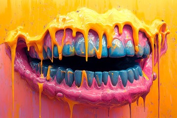 Suffering illustration. Metaphorical jaw pain awareness of a sickness and suffering. Medicine and health. Pain of disorder - jaw pain: abstract image of physical state. Disease awareness.