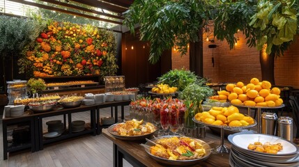 Gourmet Buffet in a Lush Garden Setting