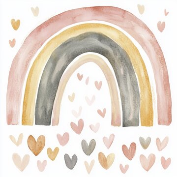 Ilustraci&oacute;n de arco&iacute;ris y corazones en acuarela
