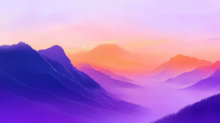 Fototapeta premium Purple and Orange Mountains in Misty Layers