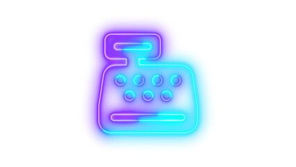 Neon cash register icon cyan purple color glowing with transparent background