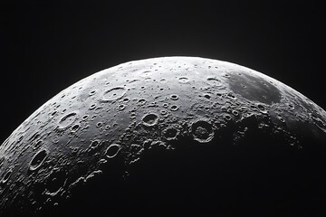 a magnified lunar scene, exposing the moon’s harsh look with a tapestry of bold textures and light shadows.
