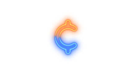 Neon cent sign symbol icon blue brown color glowing with transparent background