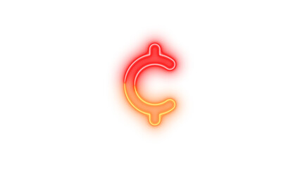 Neon cent sign symbol icon brown red color glowing with transparent background
